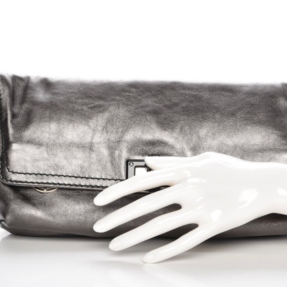 $1025 LANVIN PARIS Convertable Clutch Thick Buttery Leather Metallic Bag - Picture 15 of 16